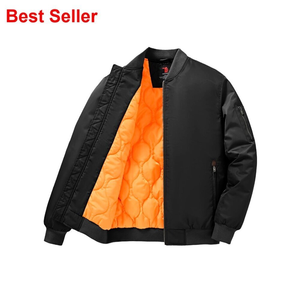 Men's Winter Bomber Jacket Windbreaker Padded Full Zip Nylon Shell